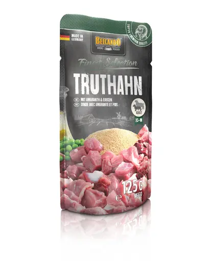 BELCANDO Finest Selection hrana umeda pentru caini, curcan cu amarant si mazare, talie XS-M, 125 g