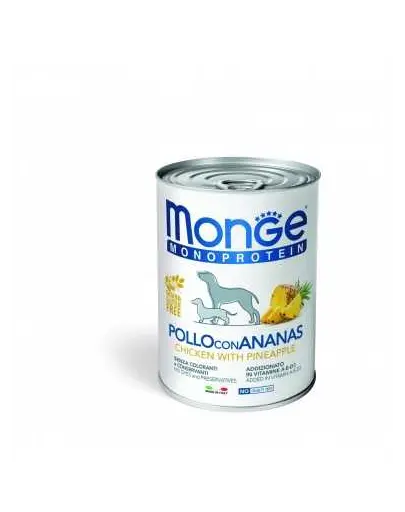 MONGE Fruit Dog Monoprotein hrana umeda pentru caini, cu pui si ananas 400g