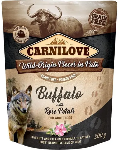 CARNILOVE Dog Pate Buffalo cu Petale de Trandafir 300g hrana umeda pentru caini Bivol cu petale de trandafir