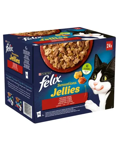 FELIX Sensations Jellies Hrana umeda cu diverse tipuri de carne in jeleu pentru pisici adulte sterilizate 24x85g