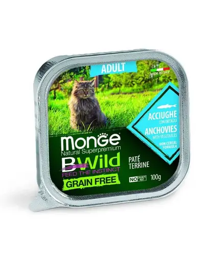 MONGE Bwild Cat Adult hrana umeda pentru pisici, cu ansoa 100g