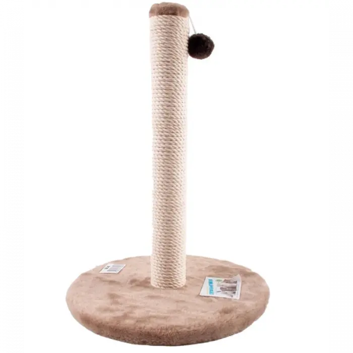Ansamblu de joaca pentru pisici Scratchboard tip coloana pe suport rotund cu ciucure pe culoare bej 50 x 38 cm