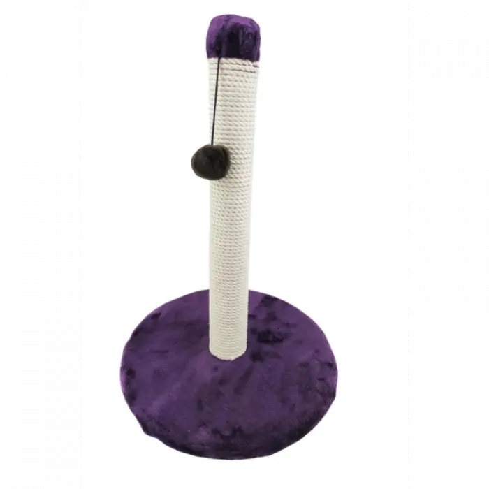Ansamblu de joaca pentru pisici Scratchboard tip coloana pe suport rotund cu ciucure pe culoare mov 50 x 38 cm