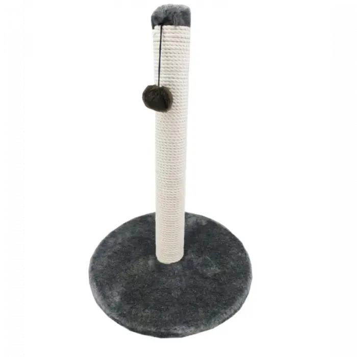 Ansamblu de joaca pentru pisici Scratchboard tip coloana pe suport rotund cu ciucure pe culoare gri 50 x 38 cm