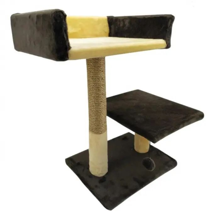 Ansamblu de joaca pentru pisici tip coloana cu canapea dubla si ciucure culoare bej cu ciocolata A-5,  50 x 38 x 30 cm