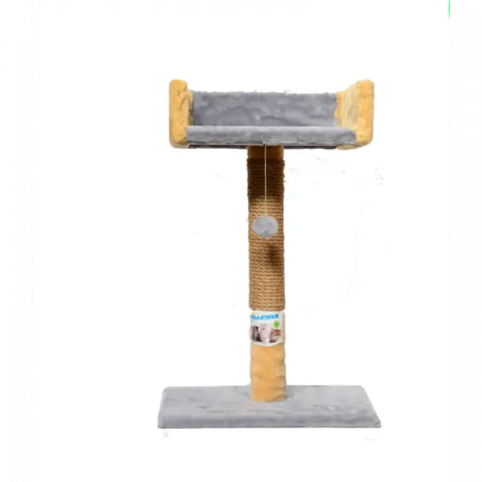 Ansamblu de joaca pentru pisici tip coloana cu canapea si ciucure culoare gri cu bej 50 x 30 x 33 cm