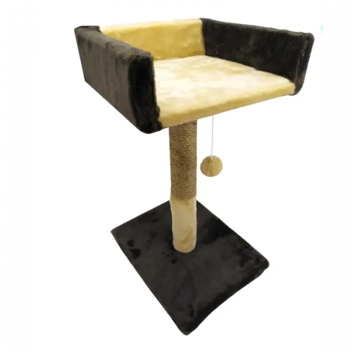 Ansamblu de joaca pentru pisici tip coloana cu canapea si ciucure culoare maro cu bej 50 x 30 x 33 cm