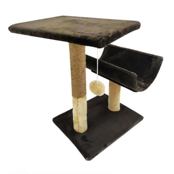 Ansamblu de joaca pentru pisici tip polita cu ciucure si semitunel ciocolata 50 x 38 x 30 cm