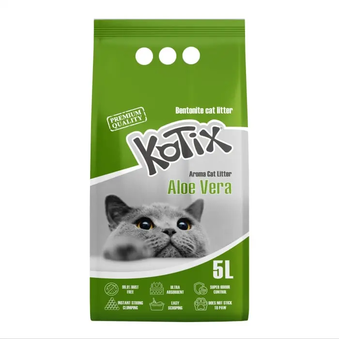Asternut igienic pentru pisici bentonita Kotix, 5l, aroma Aloe Vera