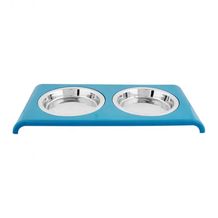 Bol dublu pentru hrana pisici, Agility, 33 16.5 2.7cm, albastru, 175 ml