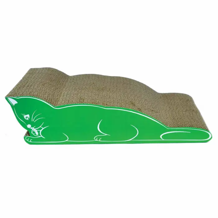 Carton de zgariat pentru pisici, model pisica, 48.89 22.86 13.33 cm, Verde