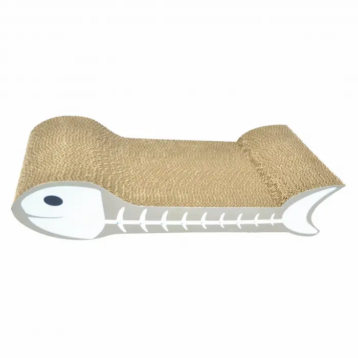 Carton de zgariat pentru pisici, model os de peste PCUD1, 40.95   21.59   8.25 cm, Alb