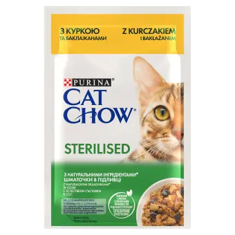 CAT CHOW STERILISED, Pui si Vinete, hrana umeda pentru pisici 1 x 85g