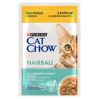 CAT CHOW HAIRBALL, Pui si Fasole verde, hrana umeda pentru pisici 1x 85g