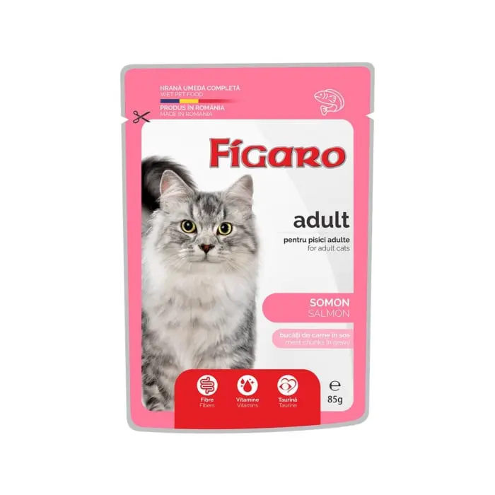 Figaro, hrana umeda completa cu somon pentru pisici adulte 85 g