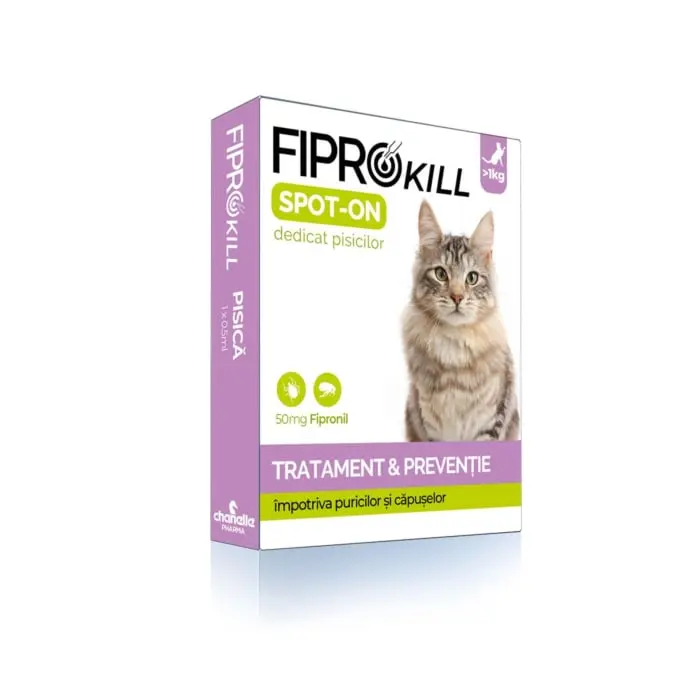 Fiprokill 50 mg Spot-On Pisica -3 Pipete Antiparazitare Cutie