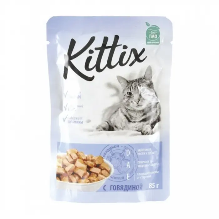 Hrana umeda pentru pisici adulte KITTIX, vita, 85G