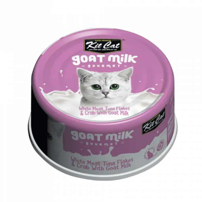 Hrana umeda pentru pisici, Kit Cat Goat Milk Gourmet, Ton Alb  Crab cu Lapte de Capra, 70g