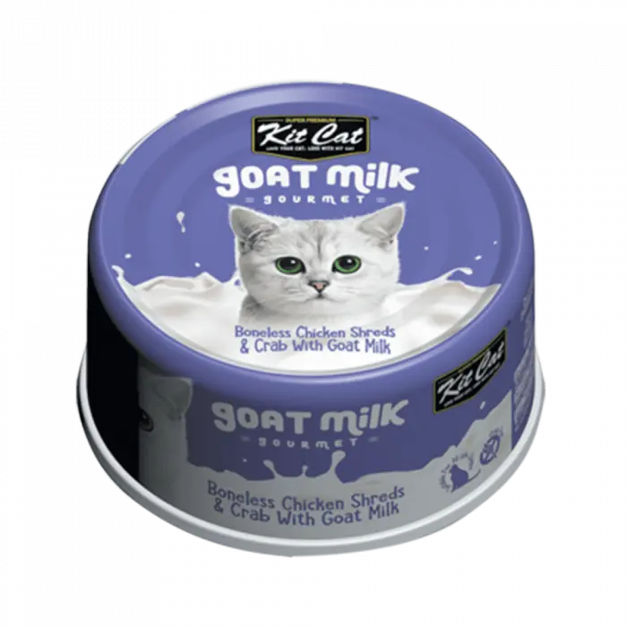Hrana umeda pentru pisici, Kit Cat Goat Milk Gourmet,File de Pui Fara Oase  Crab cu Lapte de Capra, 70g