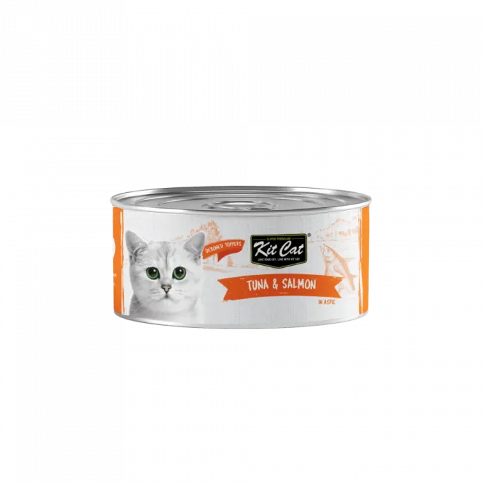 Hrana umeda pentru pisici, Kit Cat, Ton fara Oase  Topping de Somon, 80g
