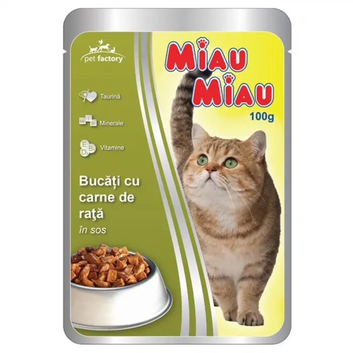 Hrana umeda pisici, Miau Miau, Rata, 100g