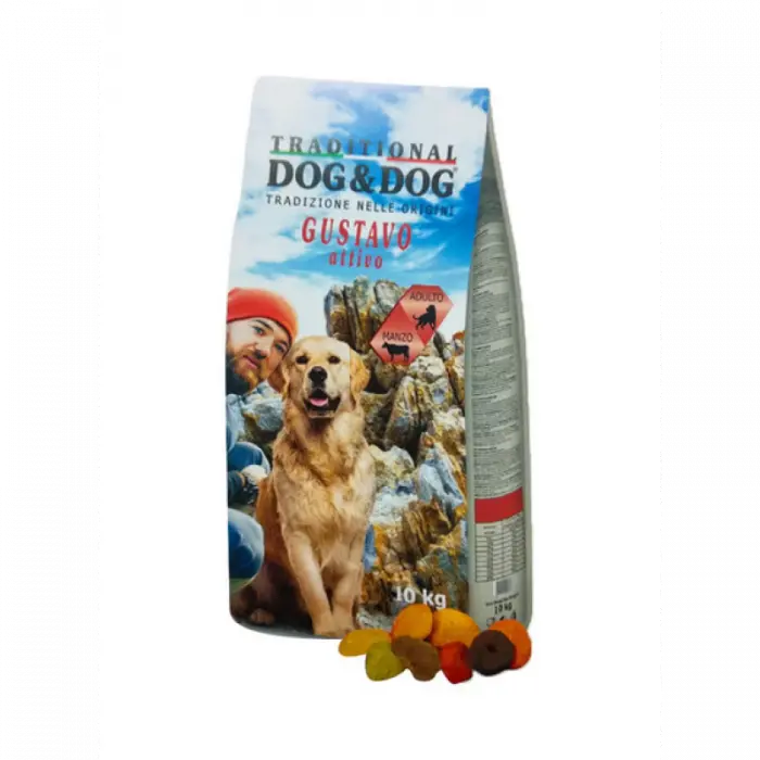 Hrana uscata pentru caini DogDog Traditional pentru caini activi cu vita, 10 kg