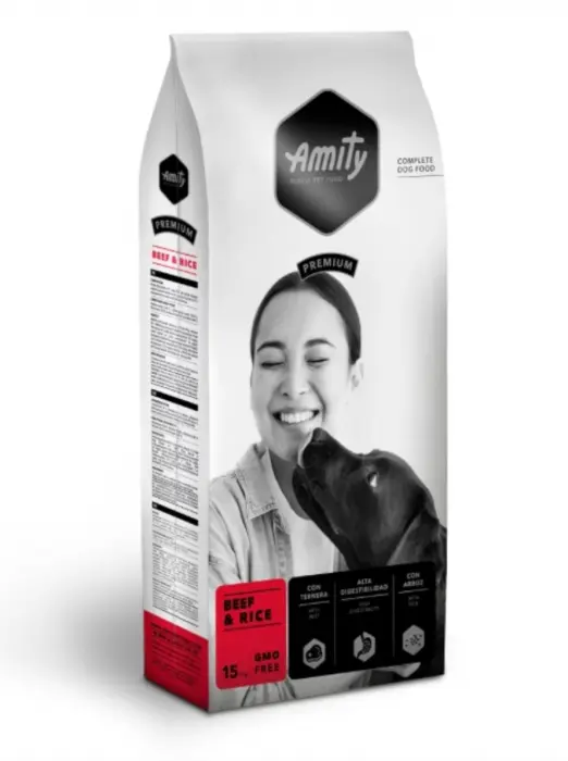 Hrana uscata pentru caini Amity Premium Adult, Vita si orez 15 kg