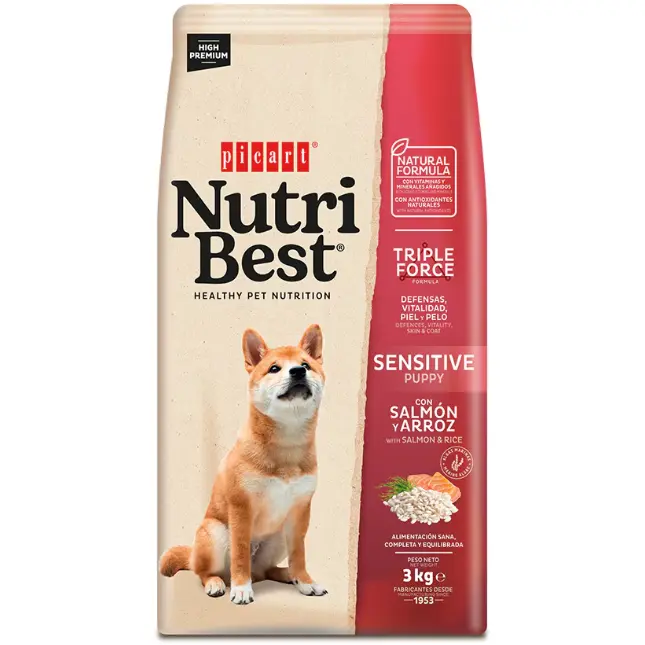 Hrana uscata pentru caini junior Nutribest Puppy Sensitive Somon si Orez 3 kg