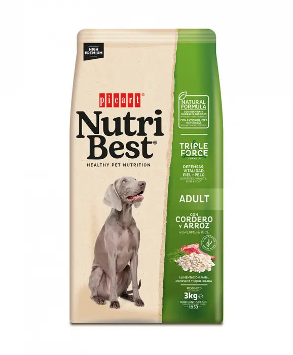 Hrana uscata pentru caini  Premium Nutribest Adult cu Miel si Orez, 3 kg