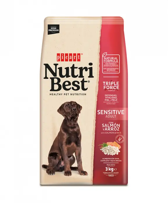 Hrana uscata premium pentru caini Nutribest Adult, Sensitive Somon si Orez 3 kg