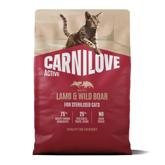 Hrana uscata pisici, Carnilove Active Cat Dry Lamb  Wild Boar Sterilised Adult All Breeds 2 kg