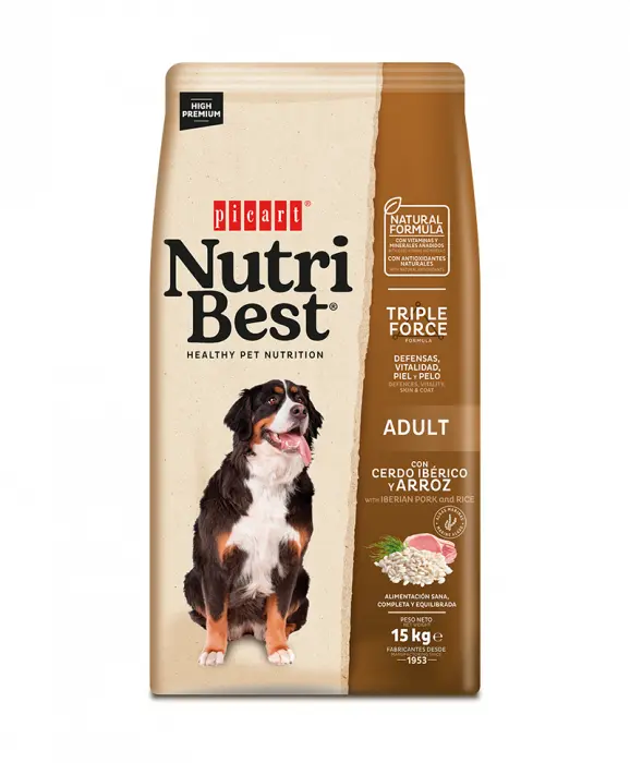 Hrana uscata premium pentru caini Nutribest Adult, Iberian Pork si Orez 15 kg