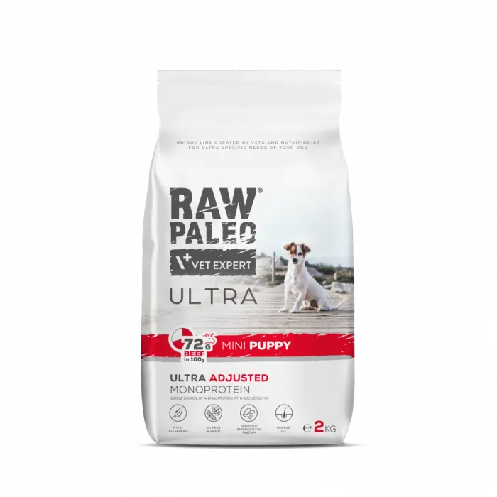 Hrana uscata pentru caini Raw Paleo Ultra Beef Mini Puppy 2kg