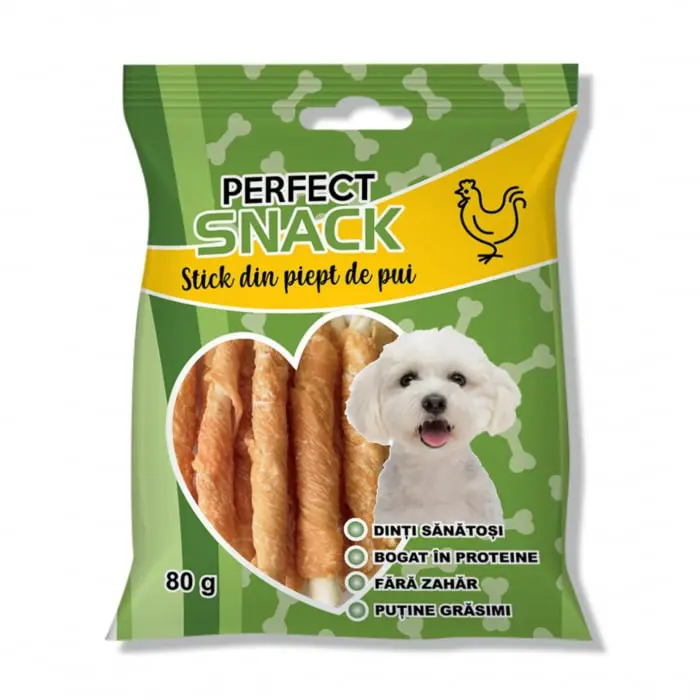 Perfect Snack, recompense delicioase pentru caini, Stick din piept de pui,   80 g