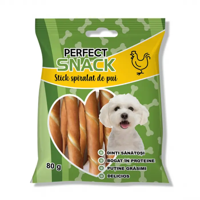 Perfect Snack, recompense delicioase pentru caini, Stick spiralat de pui,   80 g