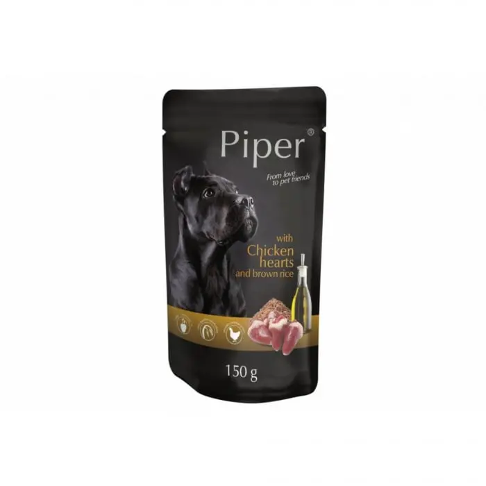 Piper Adult cu Inimi de Pui si Orez Brun 150g