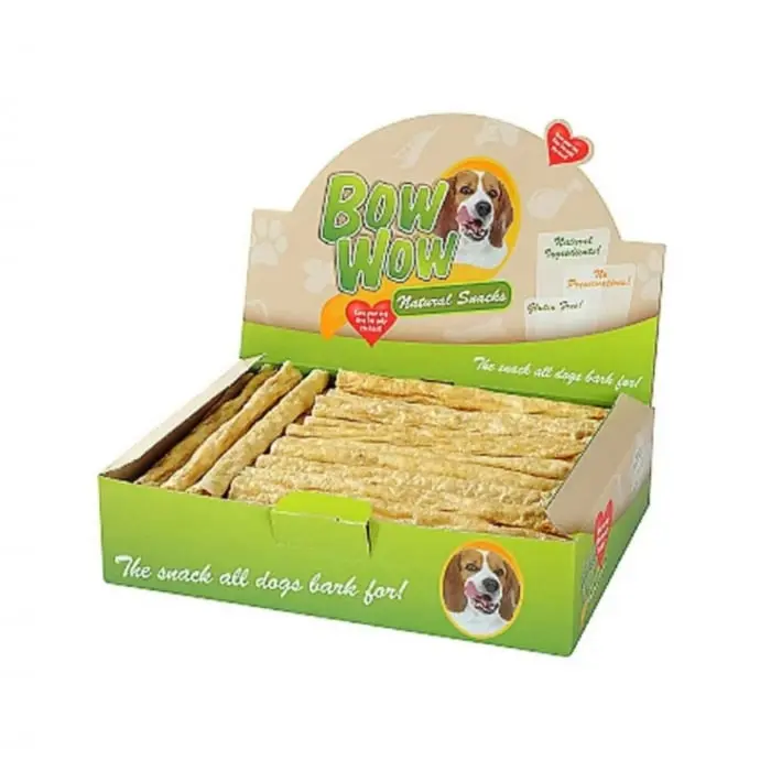 Recompense delicioase pentru caini Bow Wow Natural Stick, cu Vita, Ficat de Pui si Yucca, 22 cm, 50 buc