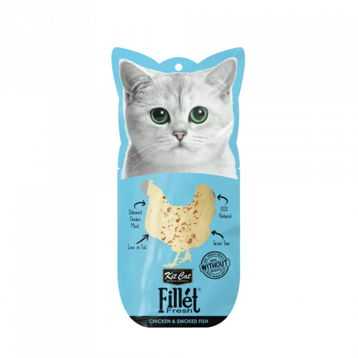 Recompense lichide pentru pisici Kit Cat Fillet Fresh, pui si peste afumat, 30g