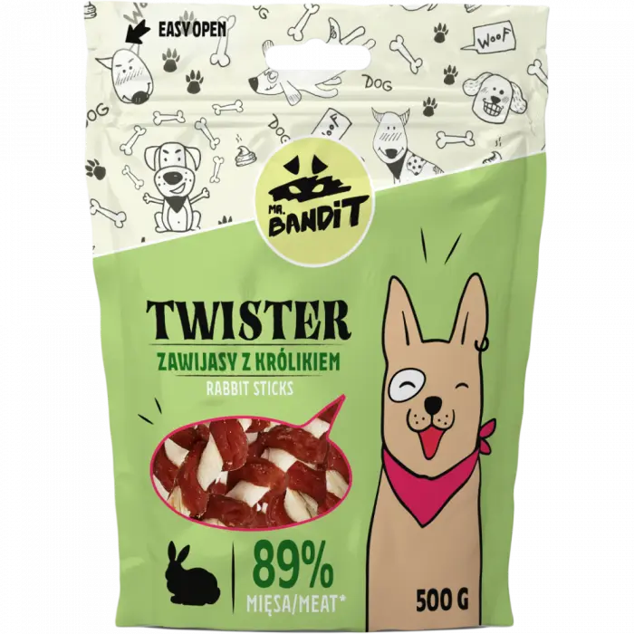 Recompense pentru caini Mr. Bandit TWISTER,iepure, 500g