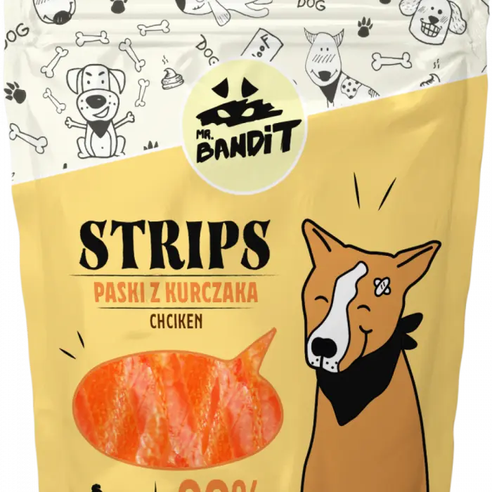 Recompense pentru caini Mr. Bandit STRIPS, pui, 80g