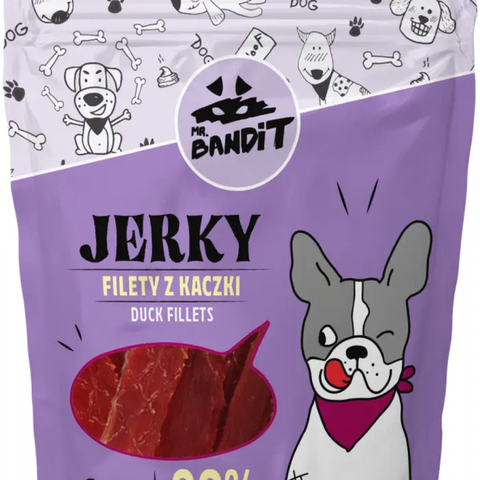 Recompense pentru caini Mr. Bandit JERKY, rata, 80g