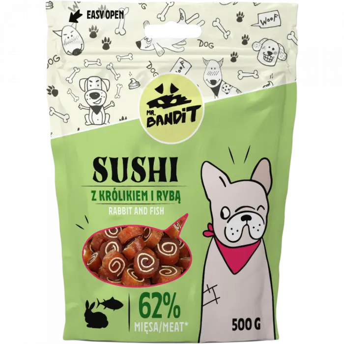 Recompense pentru caini Mr. Bandit SUSHI, iepure si peste, 500g