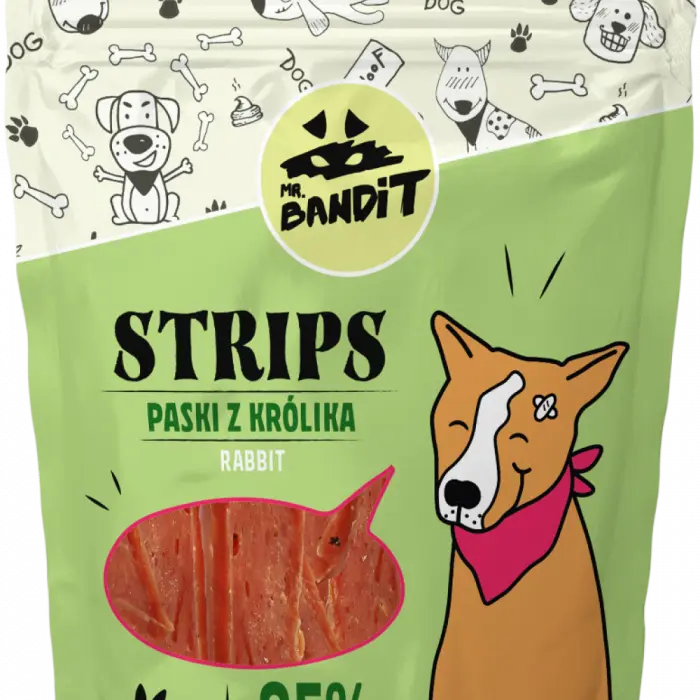 Recompense pentru caini Mr. Bandit STRIPS, iepure, 80g