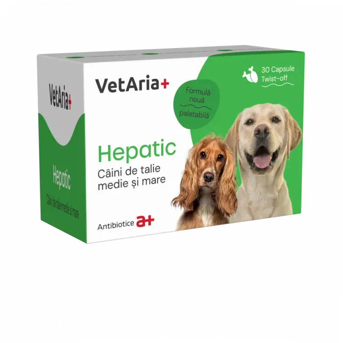 Supliment, VetAria+ Hepatic Caini Talie Medie si Mare, 30 capsule Twist-Off