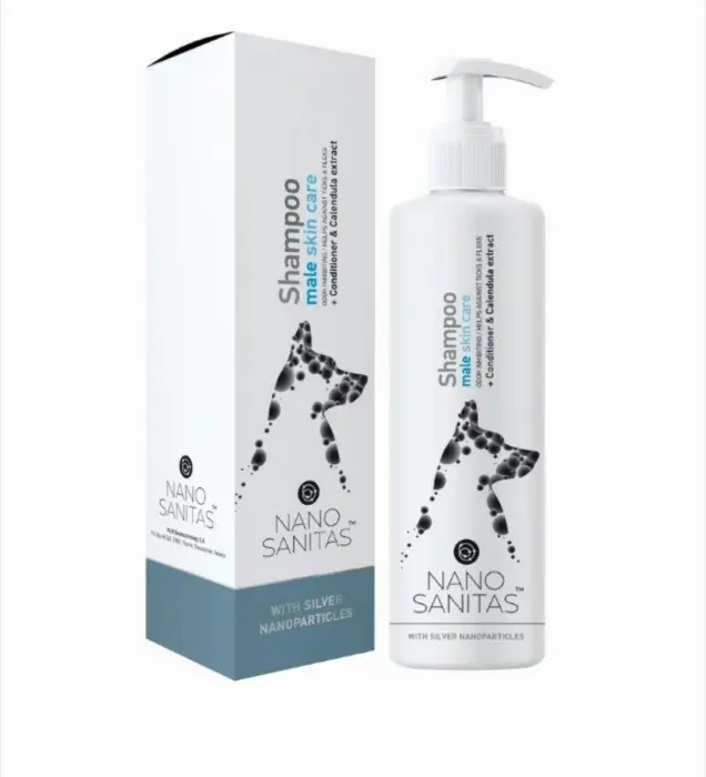sampon pentru ingrijirea pielii la caini, special pentru masculi cu nanoparticule de argint - 250 ml
