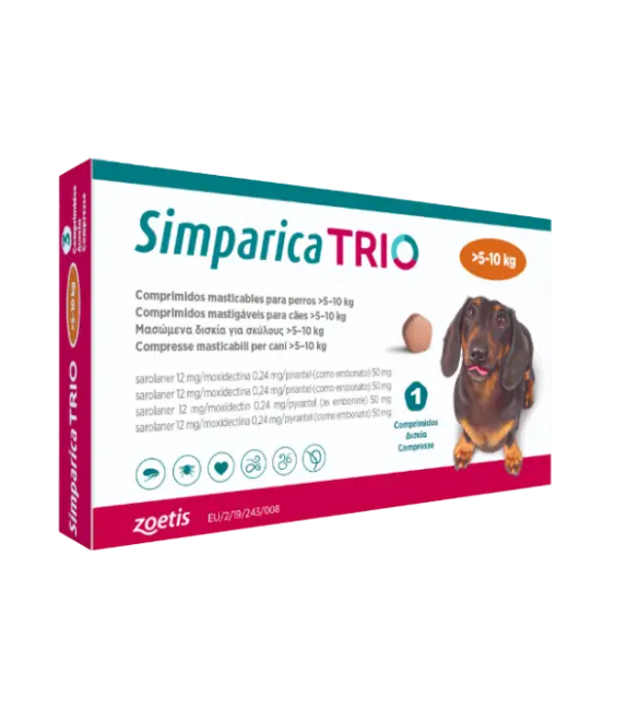 Simparica Trio Caini 12 mg (5.1 - 10 kg) Deparazitare interna si externa, 3 x comprimate masticabile