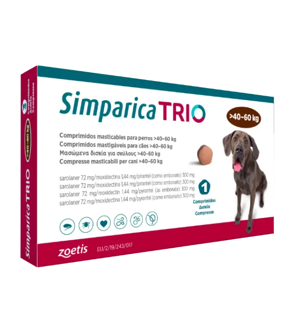 Simparica Trio Caini 72 mg (40.1 - 60 kg) Deparazitare interna si externa, 3 x comprimate masticabile