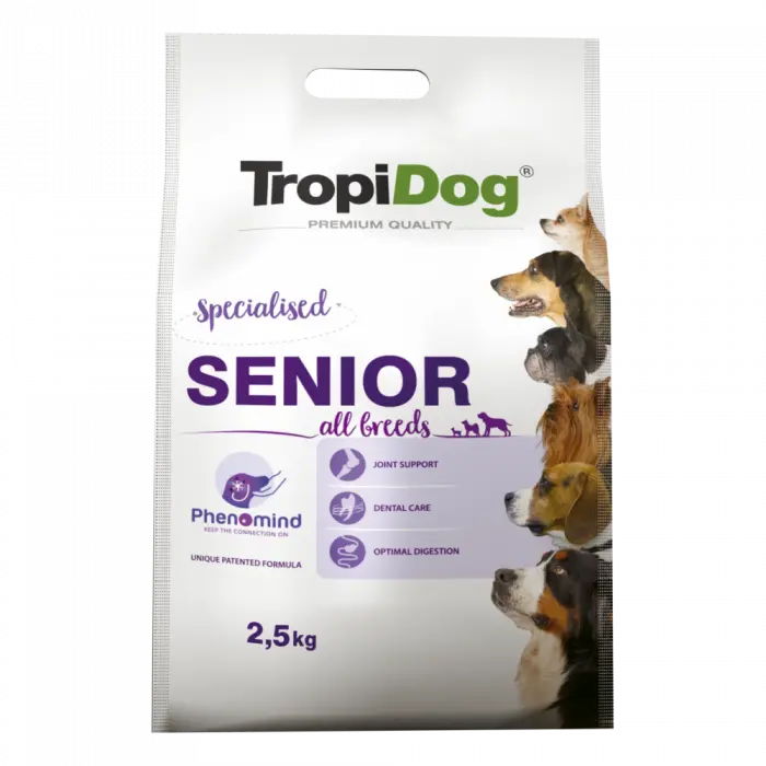 TropiDog, hrana uscata Premium Senior cu curcan si orez,  2.5 kg
