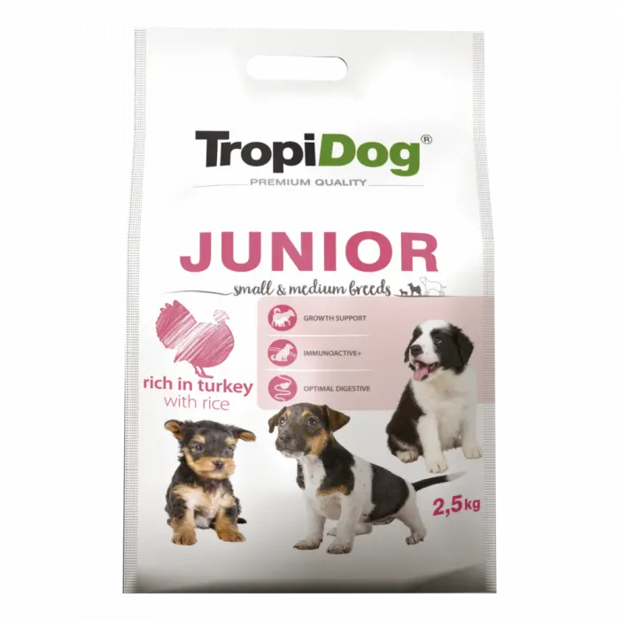 TropiDog, hrana uscata Premium Junior Talie mica si medie,  2.5 kg