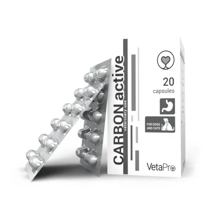 VETAPRO carbon active detoxifiant 250MG 20caps cut suport gastrointestinal caini si pisici